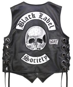 Black Label Society Mens Motorcycle Black Leather Vest