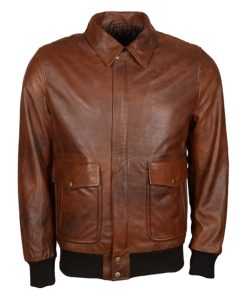 Mens Classic Vintage Brown Bomber Leather Jacket
