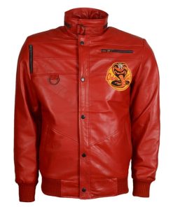 Mens Cobra Kai Johnny Lawrence Cosplay Red Leather Jacket
