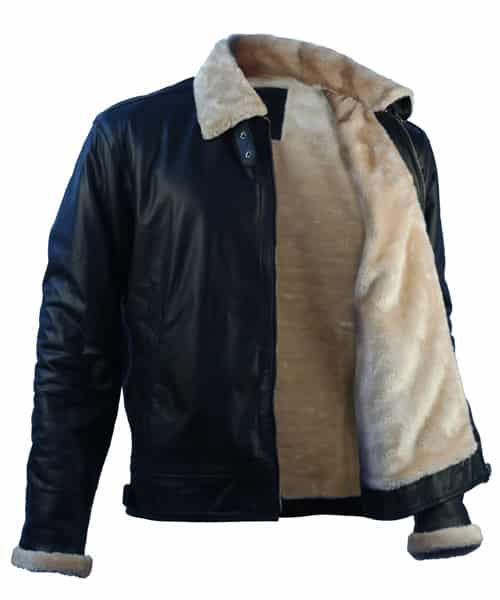 Mens Faux Fur Lining Aviator Bomber Leather Jacket