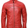 Mens Red Cafe Racer Biker Leather Jacket