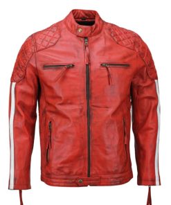 Vintage Red Motorcycle Leather Jacket Mens