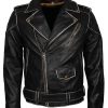 Distressed Black Brando Motorcycle Leather Jacket