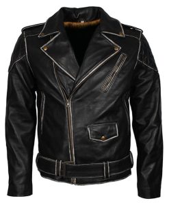 Distressed Black Brando Motorcycle Leather Jacket