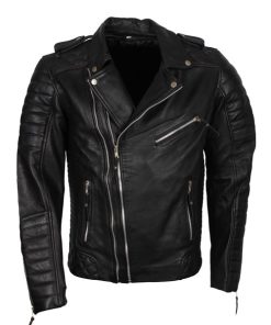 Double Zipper Brando Motorcycle Black Leather Jacket