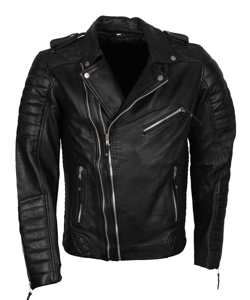 Double Zipper Brando Motorcycle Black Leather Jacket - usaleatherfirm