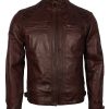 Quilted Shoulder Mens Retro Motorcycle Leather Jacket