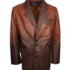Two Tone Vintage Brown Mens Leather Coat