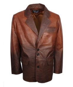Two Tone Vintage Brown Mens Leather Coat