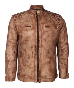 Vintage Brown Quilted Retro Biker Jacket
