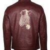 Zebra Printed Maroon Biker Leather Jacket