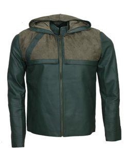 Green Arrow Stephen Amell Hooded Costume Leather Jacket