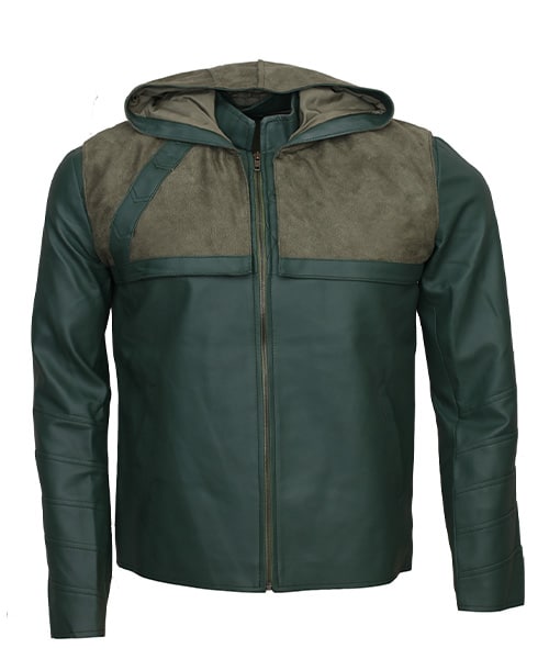 Green Arrow Stephen Amell Hooded Costume Leather Jacket