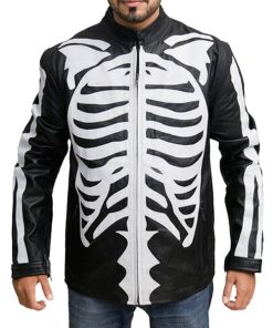 Mens Skeleton Bones Halloween Leather Jacket