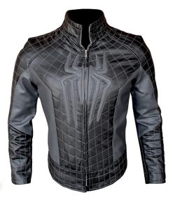Spiderman 3 Grey and Black Costume Leather Jacket