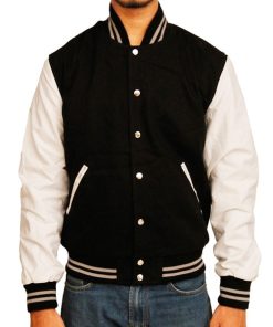 Mens Black and White Varsity Letterman Bomber Jacket