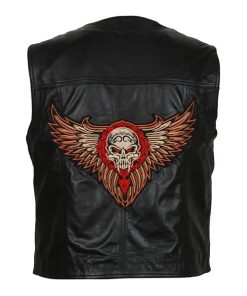 Mens Motorcycle Skull Halloween Black Leather Vest
