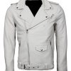 Mens White Brando Motorcycle Leather Jacket