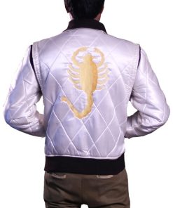 Scorpion Drive Ryan Gosling White Satin Bomber Jacket