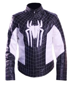 Spiderman Black and White Costume Leather Jacket