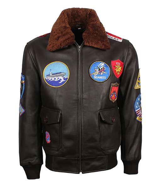 Top Aviator Mens Bomber Gun Brown Leather Jacket
