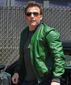 Ben Affleck Green Bomber Leather Jacket Mens
