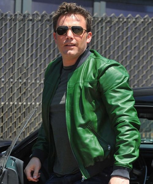Ben Affleck Green Bomber Leather Jacket Mens