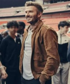 David Beckham Save Our Squad Brown Leather Jacket