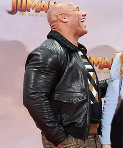 Dwayne Johnson Jumanji 3 Black Aviator Leather Jacket