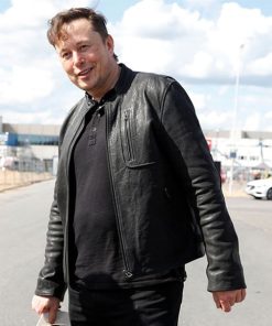 Elon Musk Tesla Event Black Leather Jacket