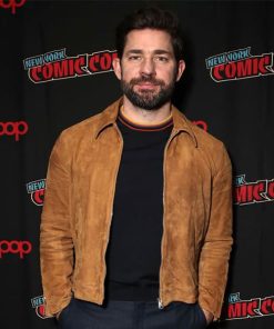 John Krasinski Brown Suede Leather Jacket Mens