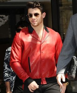 Nick Jonas Inspired Red Leather Jacket