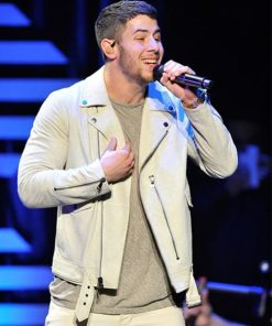 Nick Jonas White Leather Jacket