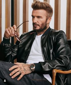 David Beckham Black Bomber Leather Jacket