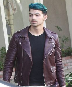 Joe Jonas Maroon Leather Jacket