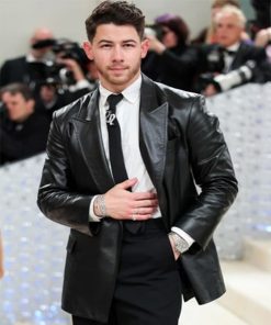 Nick Jonas Inspired Black Leather Coat For Mens