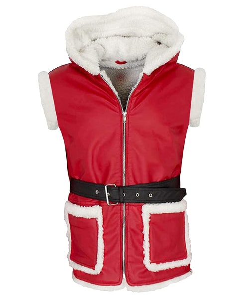 Santa Claus Christmas Hooded Red Leather Vest