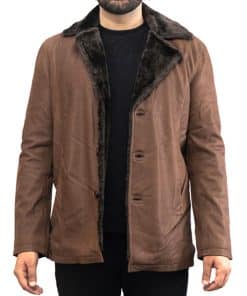 Classic Brown Mens Shearling winter Leather Coat
