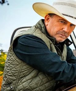 Yellowstone John Dutton Kevin Costner Green Quilted Cowboy Vest