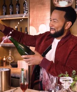 John Legend maroon jacket
