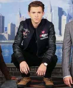 Tom Holland Black Bomber Varsity Jacket