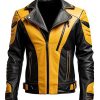 Yellow Black Motorcycle Leather Jacket Men
