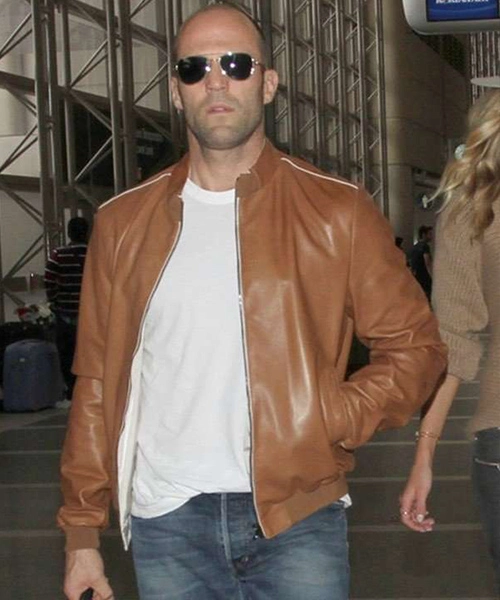 Jason Statham Brown Leather Bomber Jacket