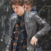 Tom Holland Brown Bomber Leather Jacket