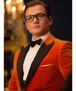 Kingsman Taron Egerton Orange Velvet Tuxedo