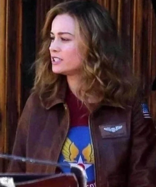 Captain Marvel Brown Leather Jacket