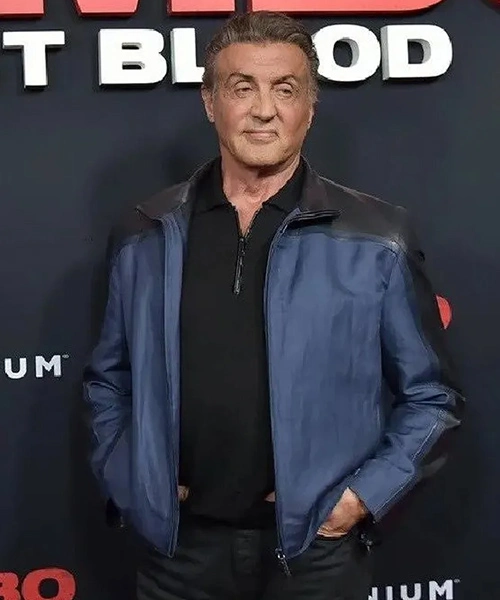 Sylvester Stallone Rambo Premiere Blue Leather Jacket